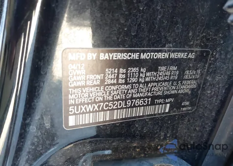 2013 BMW X3 xDrive35I из США, поврежденный, VIN 5UXWX7C52DL976631